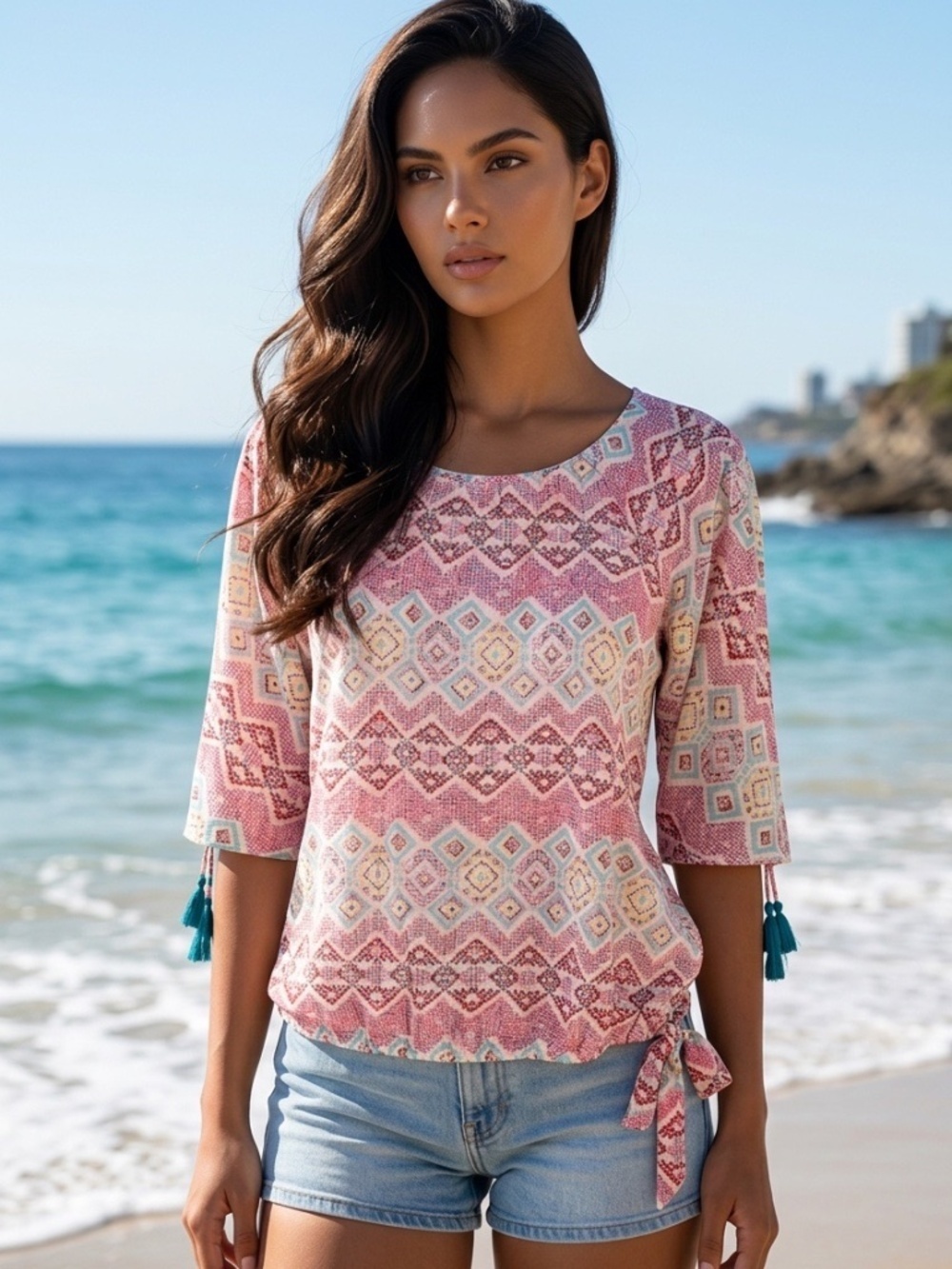 Cinco Ranch Bohemian 1/2 Sleeve Bohemian Sheer Top Oversized Women's Size Small